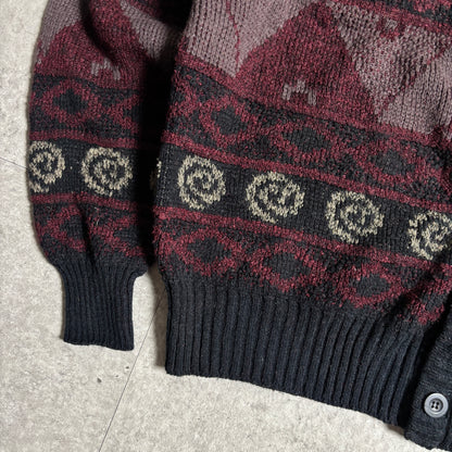 総柄ニットカーデシティボーイコーデ古着