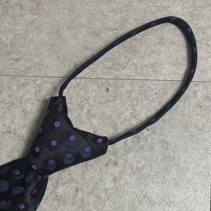 ワンタッチジップネクタイ黒紫ドット水玉ストリートシックシティボーイ古着