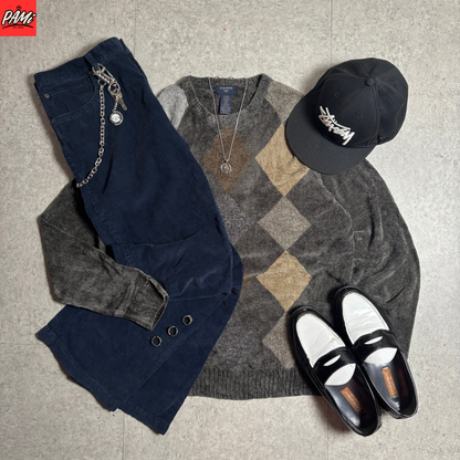 アーガイルニットシティボーイコーデ古着