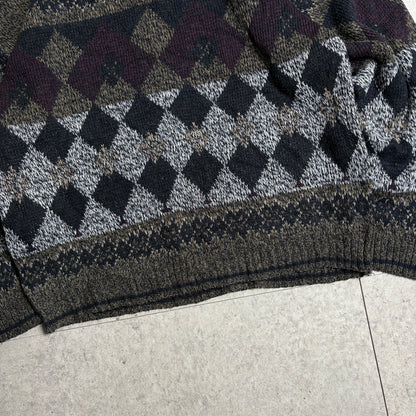 ジャガードニットブラックデニムコーデ古着