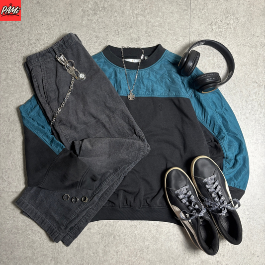 シルク切替スウェットストリートコーデ古着