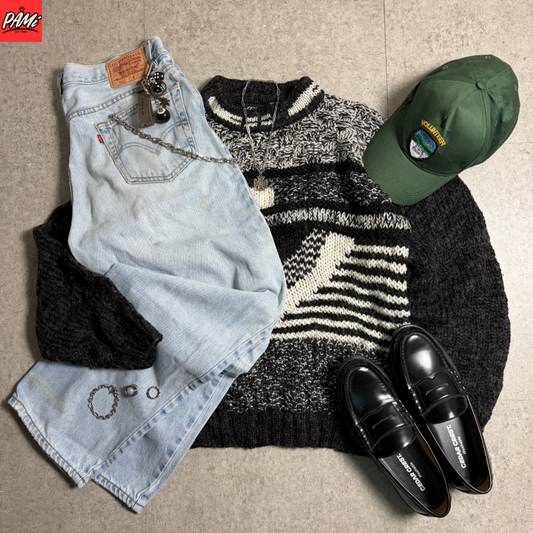 モヘアニットシティボーイコーデ古着