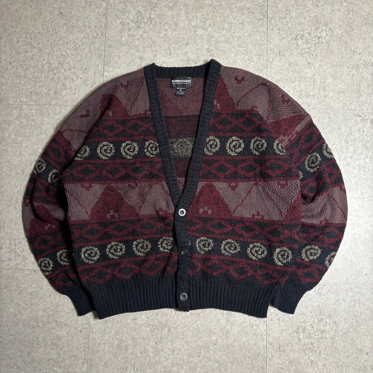 総柄ニットカーデシティボーイコーデ古着