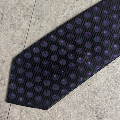 ワンタッチジップネクタイ黒紫ドット水玉ストリートシックシティボーイ古着