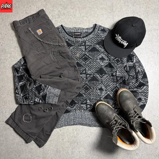 Carharttペインターパンツ総柄ニットストリートワーク古着