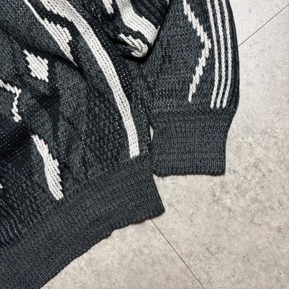 総柄ニットスラックスシティボーイコーデ古着