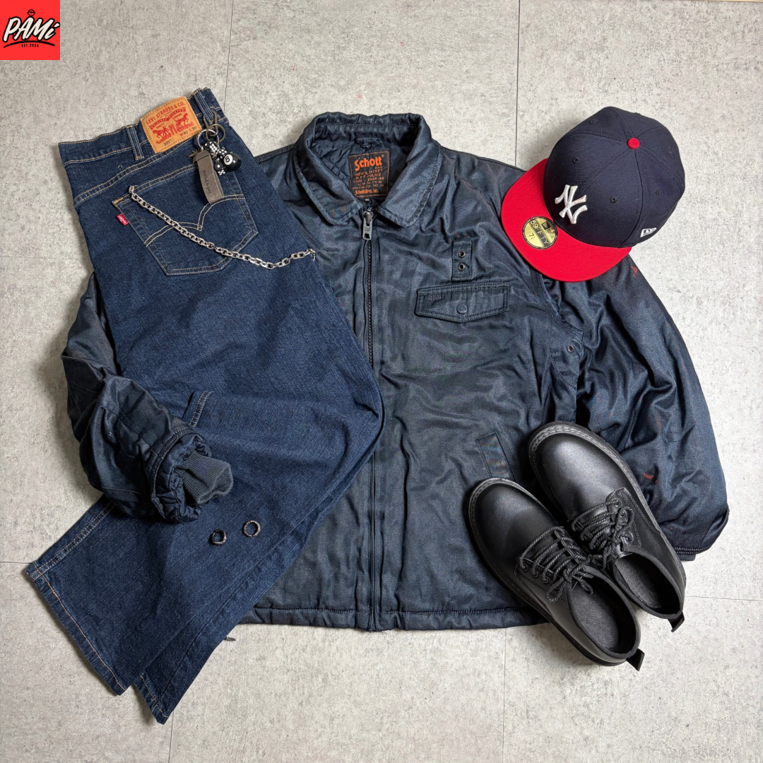 Schott N.Y.CPOLICETYPE9809-OG中綿ジャケットアメカジワークストリートコーデ