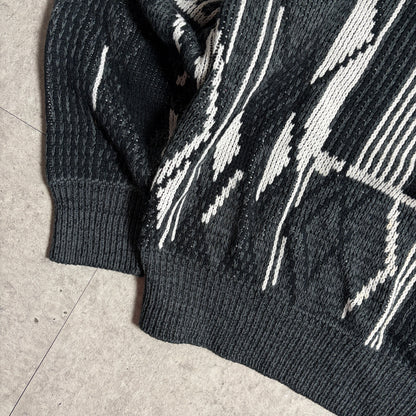 総柄ニットスラックスシティボーイコーデ古着