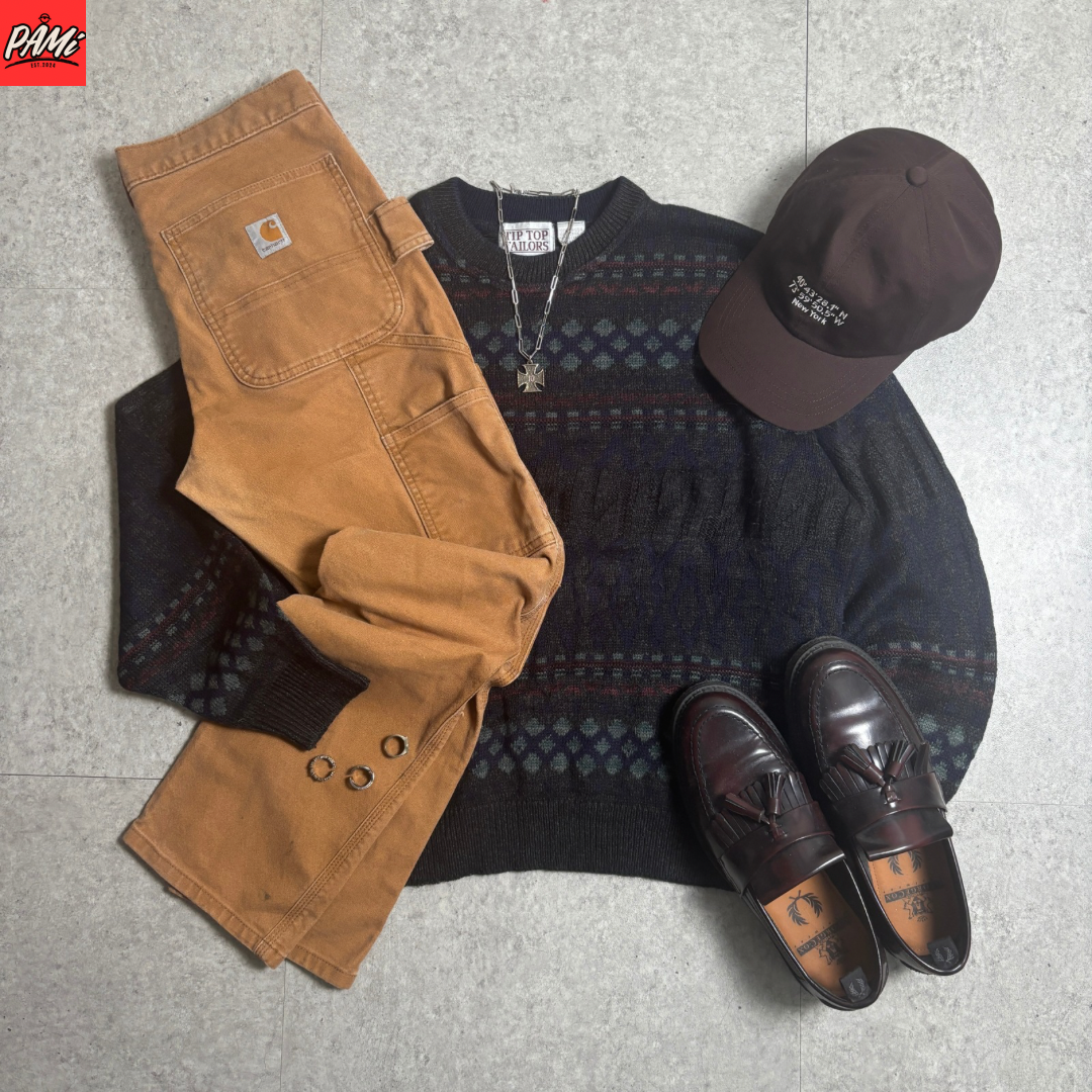 Carharttペインターパンツ総柄ニット古着