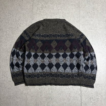 ジャガードニットブラックデニムコーデ古着