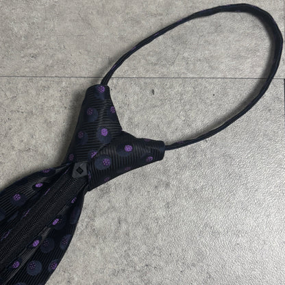ワンタッチジップネクタイ黒紫ドット水玉ストリートシックシティボーイ古着