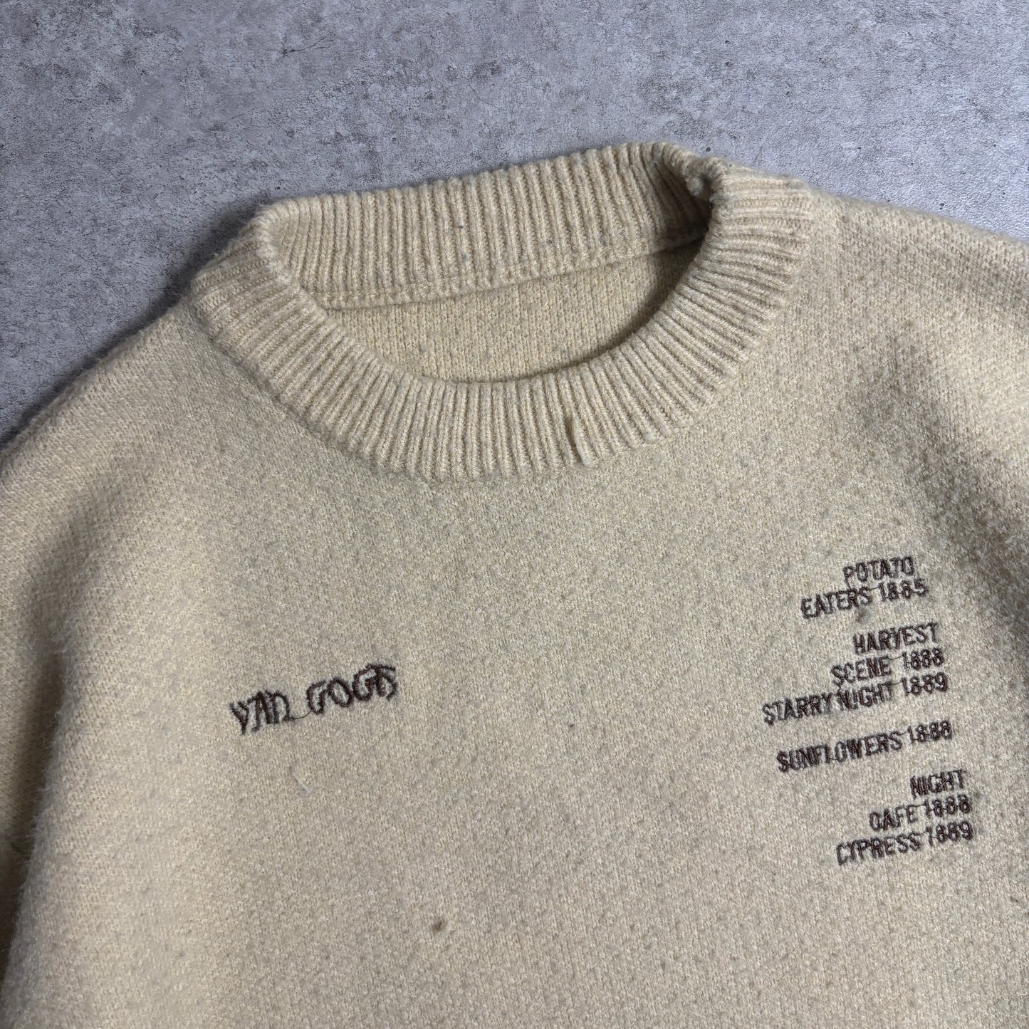 ゴッホプリントニットシティボーイコーデ古着