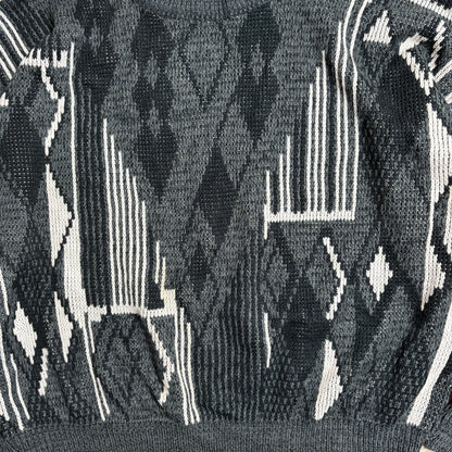 総柄ニットスラックスシティボーイコーデ古着