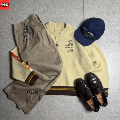 ゴッホプリントニットシティボーイコーデ古着