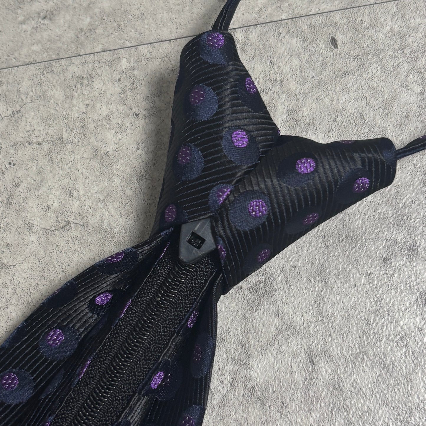 ワンタッチジップネクタイ黒紫ドット水玉ストリートシックシティボーイ古着