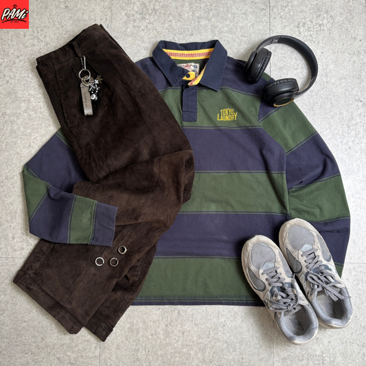 ラガーシャツシティボーイコーデ古着