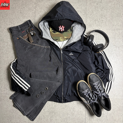 adidasリバーシブルパーカーコーデ古着