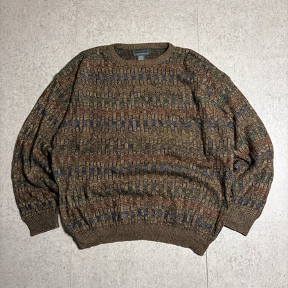 総柄ニットシティボーイコーデ古着デニム