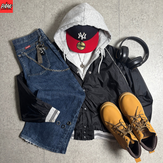 フード付きナイロンブルゾン短丈ストリートコーデ古着