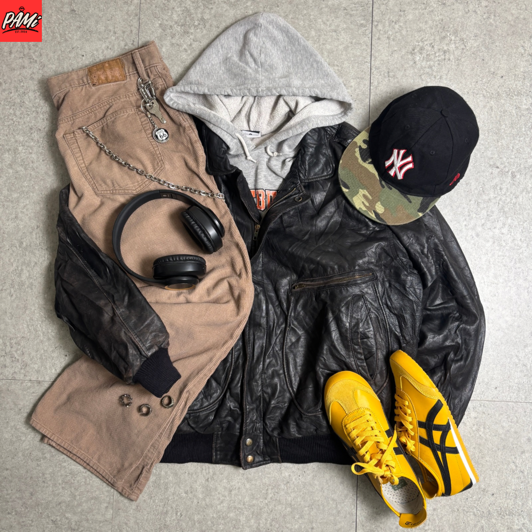 レザージャケットシティボーイコーデ古着