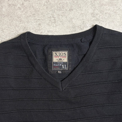 Vネックコットンニットダックパンツコーデ古着