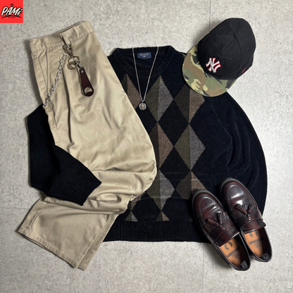 アーガイルニットシティボーイコーデ古着