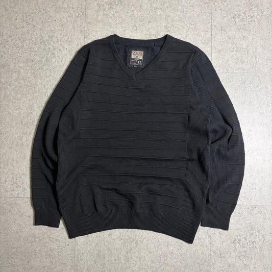 Vネックコットンニットダックパンツコーデ古着