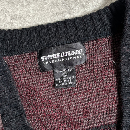 総柄ニットカーデシティボーイコーデ古着