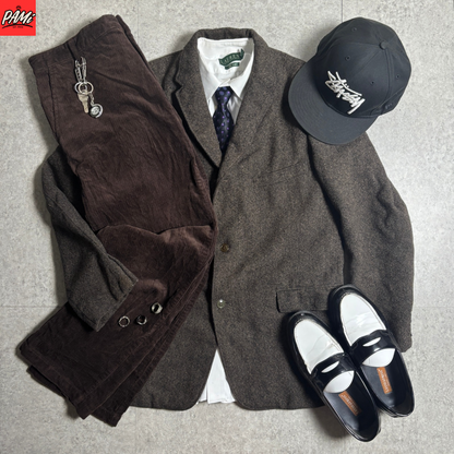 ハリスツィードシティボーイコーデ古着