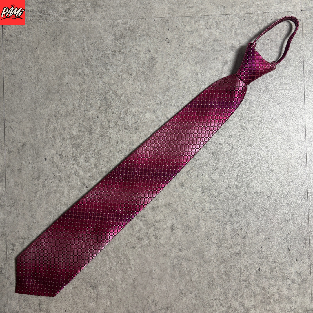 ワンタッチジップネクタイ濃ピンクグラデストリートシティボーイ古着