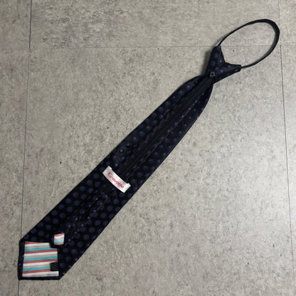 ワンタッチジップネクタイ黒紫ドット水玉ストリートシックシティボーイ古着