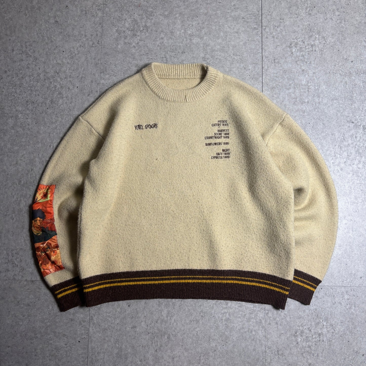 ゴッホプリントニットシティボーイコーデ古着