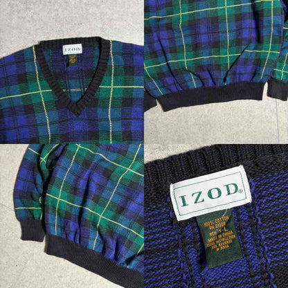 チェック柄コットンニットデニムコーデ古着