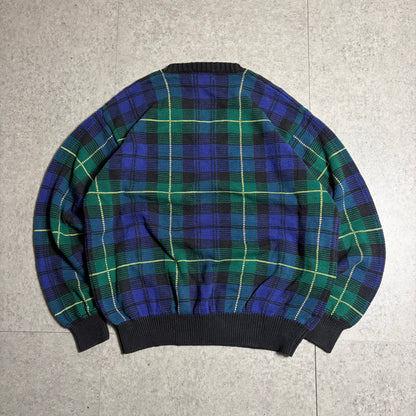 チェック柄コットンニットデニムコーデ古着