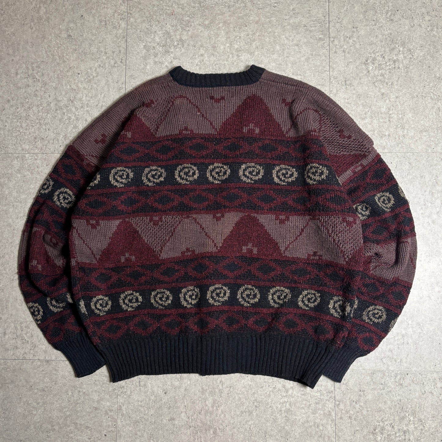 総柄ニットカーデシティボーイコーデ古着