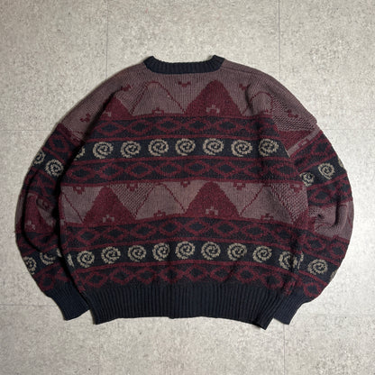 総柄ニットカーデシティボーイコーデ古着