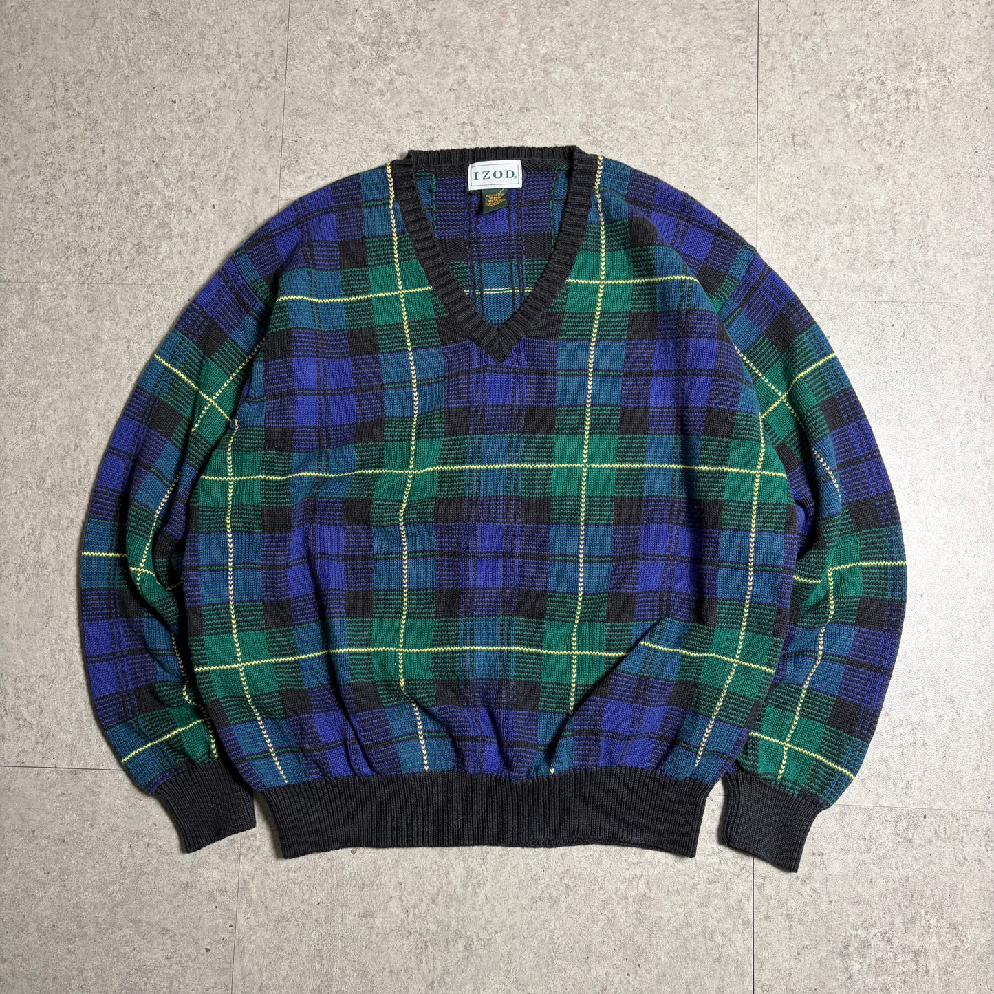 チェック柄コットンニットデニムコーデ古着