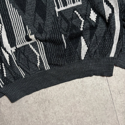 総柄ニットスラックスシティボーイコーデ古着