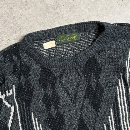 総柄ニットスラックスシティボーイコーデ古着