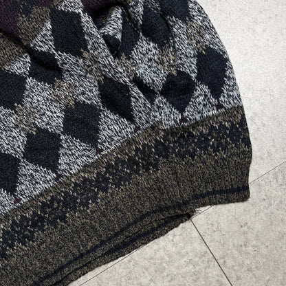 ジャガードニットブラックデニムコーデ古着