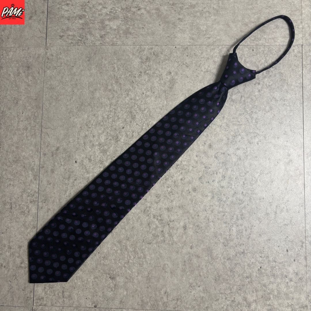 ワンタッチジップネクタイ黒紫ドット水玉ストリートシックシティボーイ古着