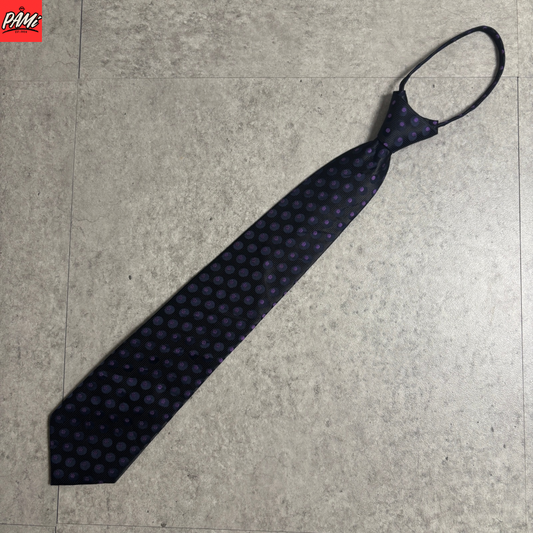 ワンタッチジップネクタイ黒紫ドット水玉ストリートシックシティボーイ古着