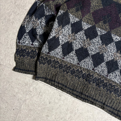 ジャガードニットブラックデニムコーデ古着