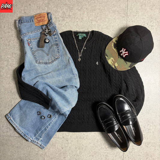 LAUREN RALPH LAURENコットンニットLevi'sデニムコーデＳ古着