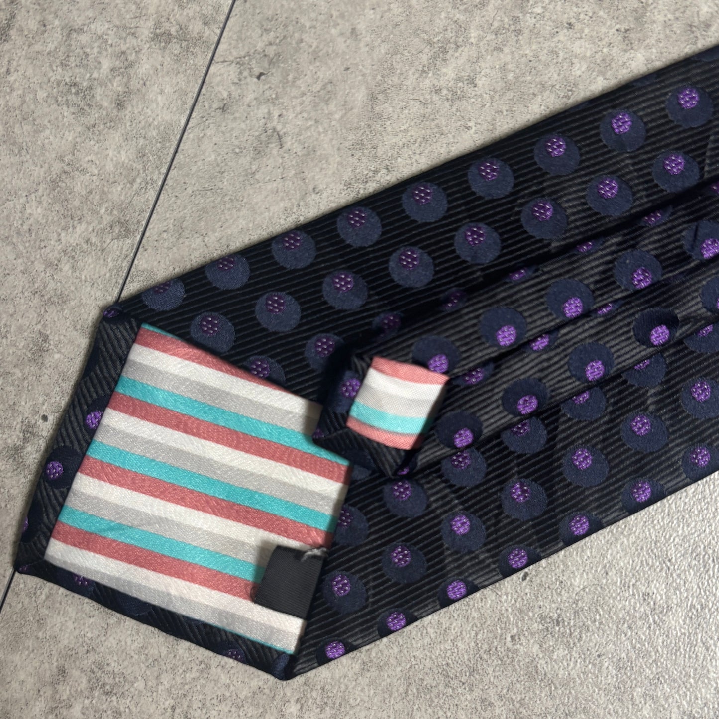 ワンタッチジップネクタイ黒紫ドット水玉ストリートシックシティボーイ古着