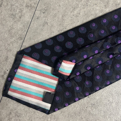 ワンタッチジップネクタイ黒紫ドット水玉ストリートシックシティボーイ古着
