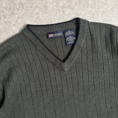 カーキリブニットシティボーイコーデ古着