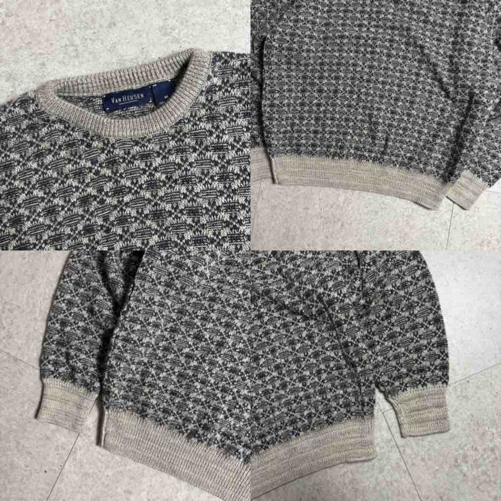 総柄厚手ニットブラックデニムコーデ古着