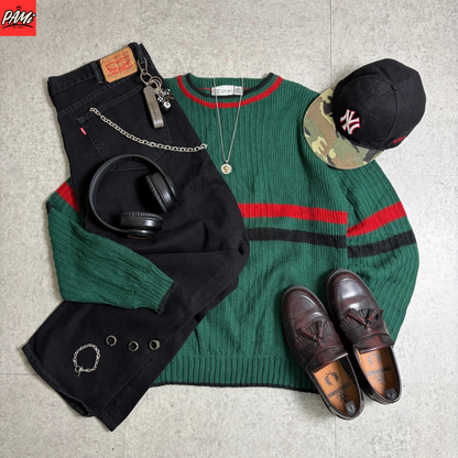 ニットブラックデニムシティボーイコーデ古着