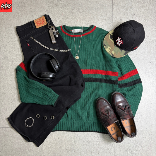 ニットブラックデニムシティボーイコーデ古着